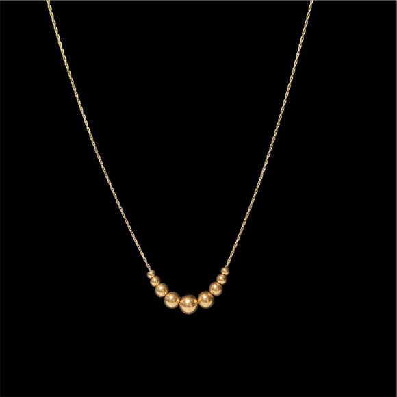 14K Yellow Gold Add A Bead Chain Necklace 9 Graduated Beads 18" Long Fine 3 Gm - Picture 2 of 6